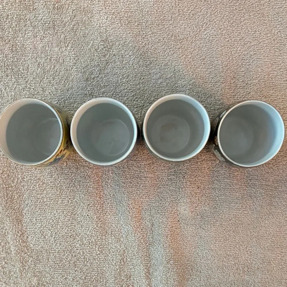 Vintage 60’s Chadwick of Japan Hand Painted Floral Ceramic Sake/Tea Set of 4